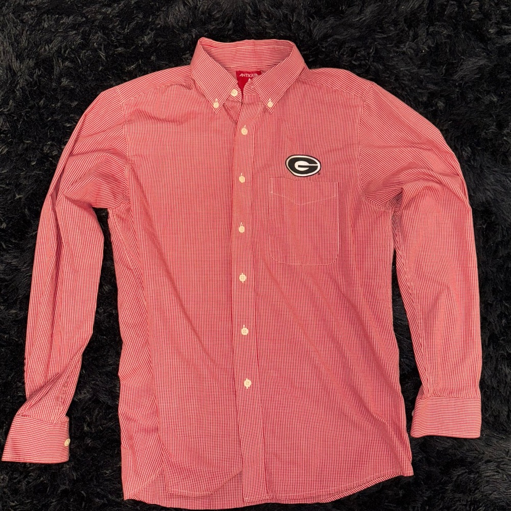 Antigua Georgia Bulldogs Red Gingham Check Button Down Dress Shirt Sz M